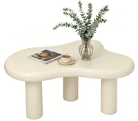 Cloud Coffee Table, Modern Wood Coffee Table for Living Room, Accent Center Tables with 3 Legs, Small Tea Tables for Balcony, Patio, Bedroom, Cream White