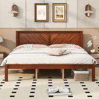 King Size Solid Wood Platform Bed Frame with Herringbone Wood Headboard, Farmhouse Chevron Panel Bed, Under Bed Storage Clearance, No Box Spring Needed, Sturdy Support Legs, Walnut Finish