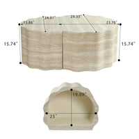 Travertine-Look Nesting Coffee Table Set of 2, Wavy Round Side Table and Pet Bed, Beige, No Assembly