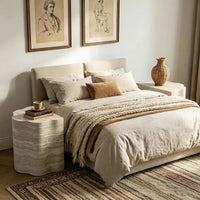 Travertine-Look Nesting Coffee Table Set of 2, Wavy Round Side Table and Pet Bed, Beige, No Assembly