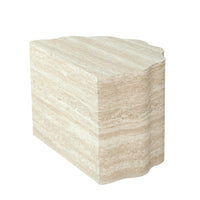 Travertine-Look Nesting Coffee Table Set of 2, Wavy Round Side Table and Pet Bed, Beige, No Assembly
