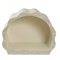 Travertine-Look Nesting Coffee Table Set of 2, Wavy Round Side Table and Pet Bed, Beige, No Assembly