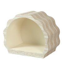 Travertine-Look Nesting Coffee Table Set of 2, Wavy Round Side Table and Pet Bed, Beige, No Assembly