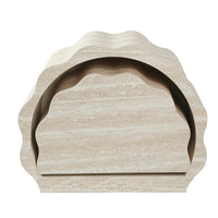 Travertine-Look Nesting Coffee Table Set of 2, Wavy Round Side Table and Pet Bed, Beige, No Assembly