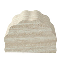 Travertine-Look Nesting Coffee Table Set of 2, Wavy Round Side Table and Pet Bed, Beige, No Assembly