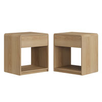 Oak Wood Nightstand with Drawer, Modern Curved Bedside Table with Open Shelf Storage