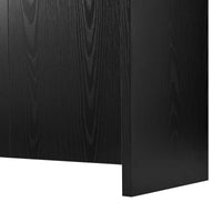 Curved Edge TV Stand for TVs up to 70", 65.7" Wood Grain Media Console with 2 Push-to-Open Cabinets, Adjustable Shelves and Cable Management, Mid-Century Modern Entertainment Center for Living Room, Black