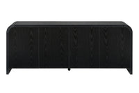 Curved Edge TV Stand for TVs up to 70", 65.7" Wood Grain Media Console with 2 Push-to-Open Cabinets, Adjustable Shelves and Cable Management, Mid-Century Modern Entertainment Center for Living Room, Black