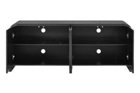 Curved Edge TV Stand for TVs up to 70", 65.7" Wood Grain Media Console with 2 Push-to-Open Cabinets, Adjustable Shelves and Cable Management, Mid-Century Modern Entertainment Center for Living Room, Black