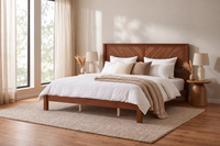 King Size Solid Wood Platform Bed with Herringbone Headboard