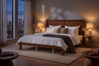 King Size Solid Wood Platform Bed with Herringbone Headboard