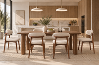 Mid Century Light Camel Upholstered Dining Chairs Set of 4 with Walnut Wood Legs