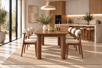 Mid Century Light Camel Upholstered Dining Chairs Set of 4 with Walnut Wood Legs