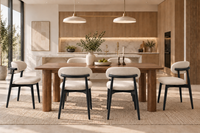 Modern Beige Cotton-Linen Dining Chairs Set of 4 with Black Solid Wood Legs
