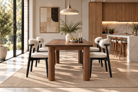 Modern Beige Cotton-Linen Dining Chairs Set of 4 with Black Solid Wood Legs