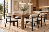 Modern Beige Cotton-Linen Dining Chairs Set of 4 with Black Solid Wood Legs