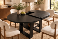 Round to Oval Extendable Dining Table with Built-In Storage Shelf, Seats 4-6, Black