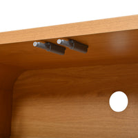 Curved Edge TV Stand for TVs up to 70", 65.7" Wood Grain Media Console with 2 Push-to-Open Cabinets, Adjustable Shelves and Cable Management, Mid-Century Modern Entertainment Center for Living Room, Natural