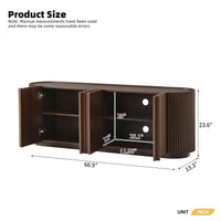 Fluted TV Stand for TVs up to 70", 66.9" Walnut Wood Grain Media Console with Tambour-Style Doors, Oval Curved Edge Entertainment Center with Adjustable Shelves and Cable Management, Mid-Century Modern, Walnut