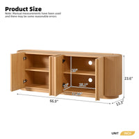 Fluted TV Stand for TVs up to 70", 66.9" Natural Oak Wood Grain Media Console with Tambour-Style Doors, Oval Curved Edge Entertainment Center with Adjustable Shelves and Cable Management, Mid-Century Modern, Natural Oak