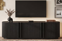 Fluted TV Stand for TVs up to 70", 66.9" Black Wood Grain Media Console with Tambour-Style Doors, Oval Curved Edge Entertainment Center with Adjustable Shelves and Cable Management, Mid-Century Modern, Black