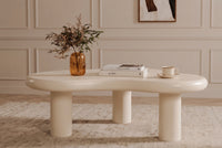 Cloud Coffee Table, Modern Wood Coffee Table for Living Room, Accent Center Tables with 3 Legs, Small Tea Tables for Balcony, Patio, Bedroom, Cream White