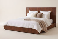 ANVA Low Profile Fluted Platform Bed Frame - Walnut Finish, Wingback Headboard | King, Queen