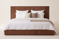 ANVA Low Profile Fluted Platform Bed Frame - Walnut Finish, Wingback Headboard | King, Queen