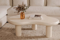 Cloud Coffee Table, Modern Wood Coffee Table for Living Room, Accent Center Tables with 3 Legs, Small Tea Tables for Balcony, Patio, Bedroom, Cream White