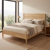 ANVA Mid-Century Modern Solid Wood Platform Bed Frame — Slatted Headboard | King, Queen Solid hevea hardwood.