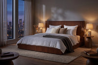 ANVA Low Profile Fluted Platform Bed Frame - Walnut Finish, Wingback Headboard | King, Queen