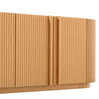 Fluted TV Stand for TVs up to 70", 66.9" Natural Oak Wood Grain Media Console with Tambour-Style Doors, Oval Curved Edge Entertainment Center with Adjustable Shelves and Cable Management, Mid-Century Modern, Natural Oak