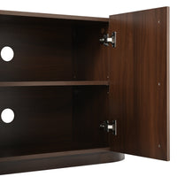 Fluted TV Stand for TVs up to 70", 66.9" Walnut Wood Grain Media Console with Tambour-Style Doors, Oval Curved Edge Entertainment Center with Adjustable Shelves and Cable Management, Mid-Century Modern, Walnut