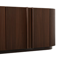 Fluted TV Stand for TVs up to 70", 66.9" Walnut Wood Grain Media Console with Tambour-Style Doors, Oval Curved Edge Entertainment Center with Adjustable Shelves and Cable Management, Mid-Century Modern, Walnut