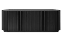 Fluted TV Stand for TVs up to 70", 66.9" Black Wood Grain Media Console with Tambour-Style Doors, Oval Curved Edge Entertainment Center with Adjustable Shelves and Cable Management, Mid-Century Modern, Black