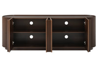 Fluted TV Stand for TVs up to 70", 66.9" Walnut Wood Grain Media Console with Tambour-Style Doors, Oval Curved Edge Entertainment Center with Adjustable Shelves and Cable Management, Mid-Century Modern, Walnut