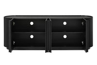 Fluted TV Stand for TVs up to 70", 66.9" Black Wood Grain Media Console with Tambour-Style Doors, Oval Curved Edge Entertainment Center with Adjustable Shelves and Cable Management, Mid-Century Modern, Black