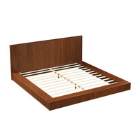 ANVA Low Profile Fluted Platform Bed Frame - Walnut Finish, Wingback Headboard | King, Queen